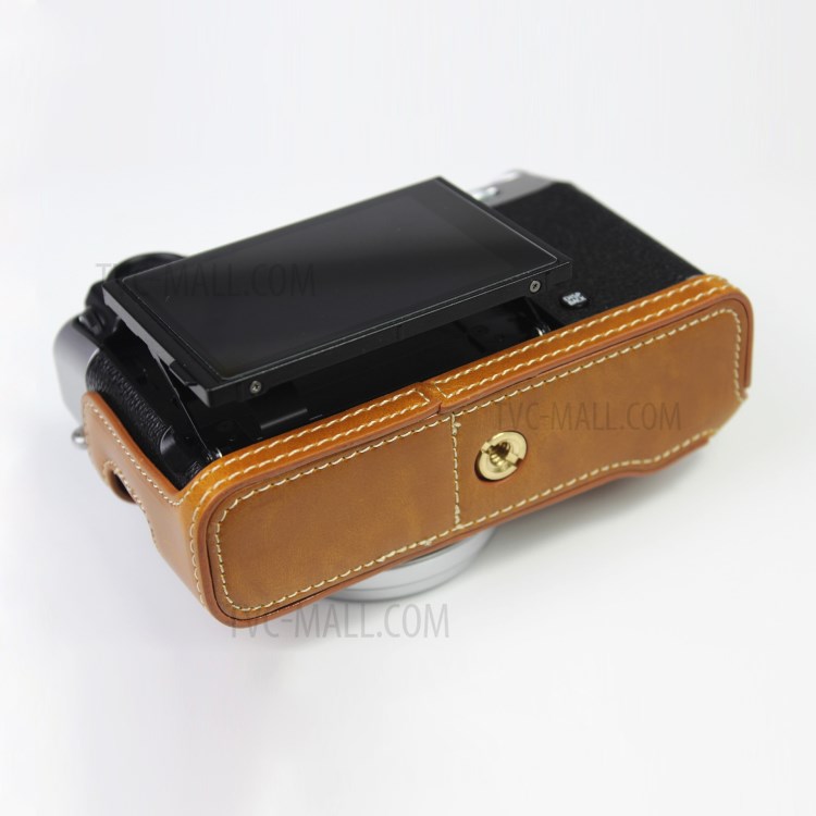 PU Leather Half Camera Case Bag Cover for FUJIFILM X100V - Brown-7
