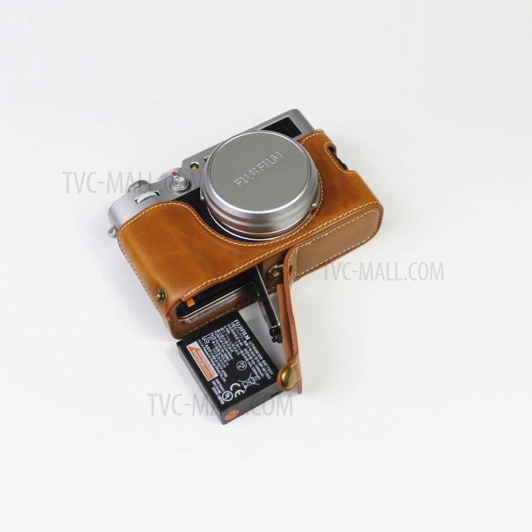 PU Leather Half Camera Case Bag Cover for FUJIFILM X100V - Brown-8