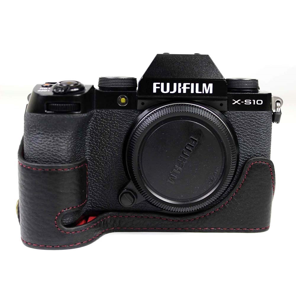 Echtes Leder-Kamera-halber Abdeckungsfall Für Fujifilm Fuji X-S10 - Schwarz-1