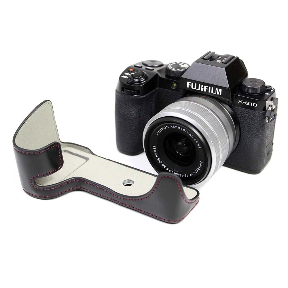 PU Leder Halbkameras Hülle Cover Für Fujifilm Fuji X-S10 - Schwarz-10