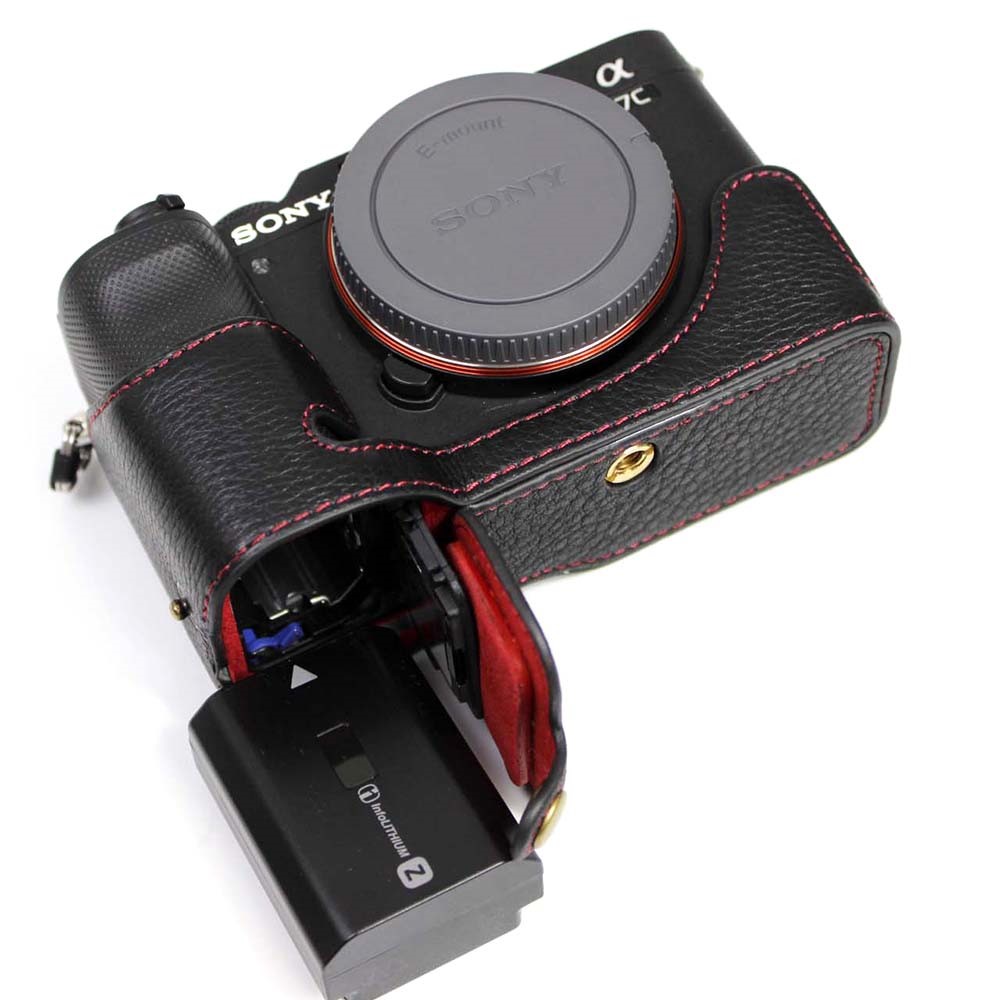 Echtes Leder-Kamera-halber Abdeckungsfall Für Sony A7C-Kamera - Schwarz-5
