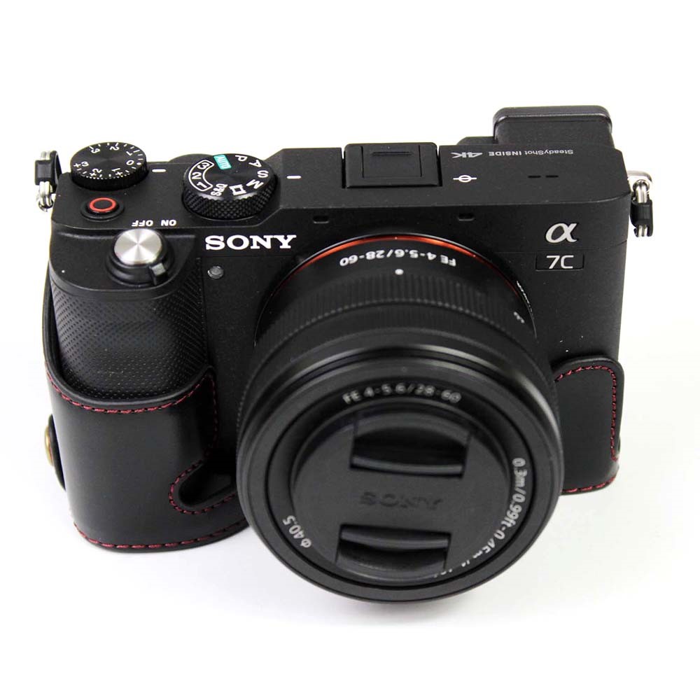 Câmera de Meia Capa de Couro PU Para Câmera Sony A7C - Preto-2