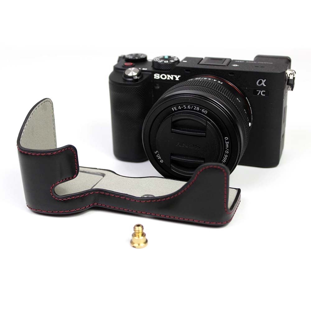 PU-Leder-Halbkameras-Case-Abdeckung Für Sony A7C-Kamera - Schwarz-6
