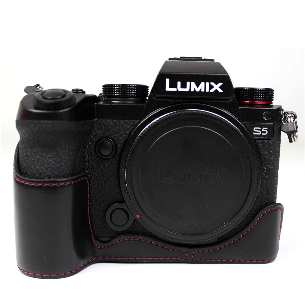 PU Leather Camera Half Case Bottom Cover with Battery Opening for Panasonic Lumix S5 - Black-1