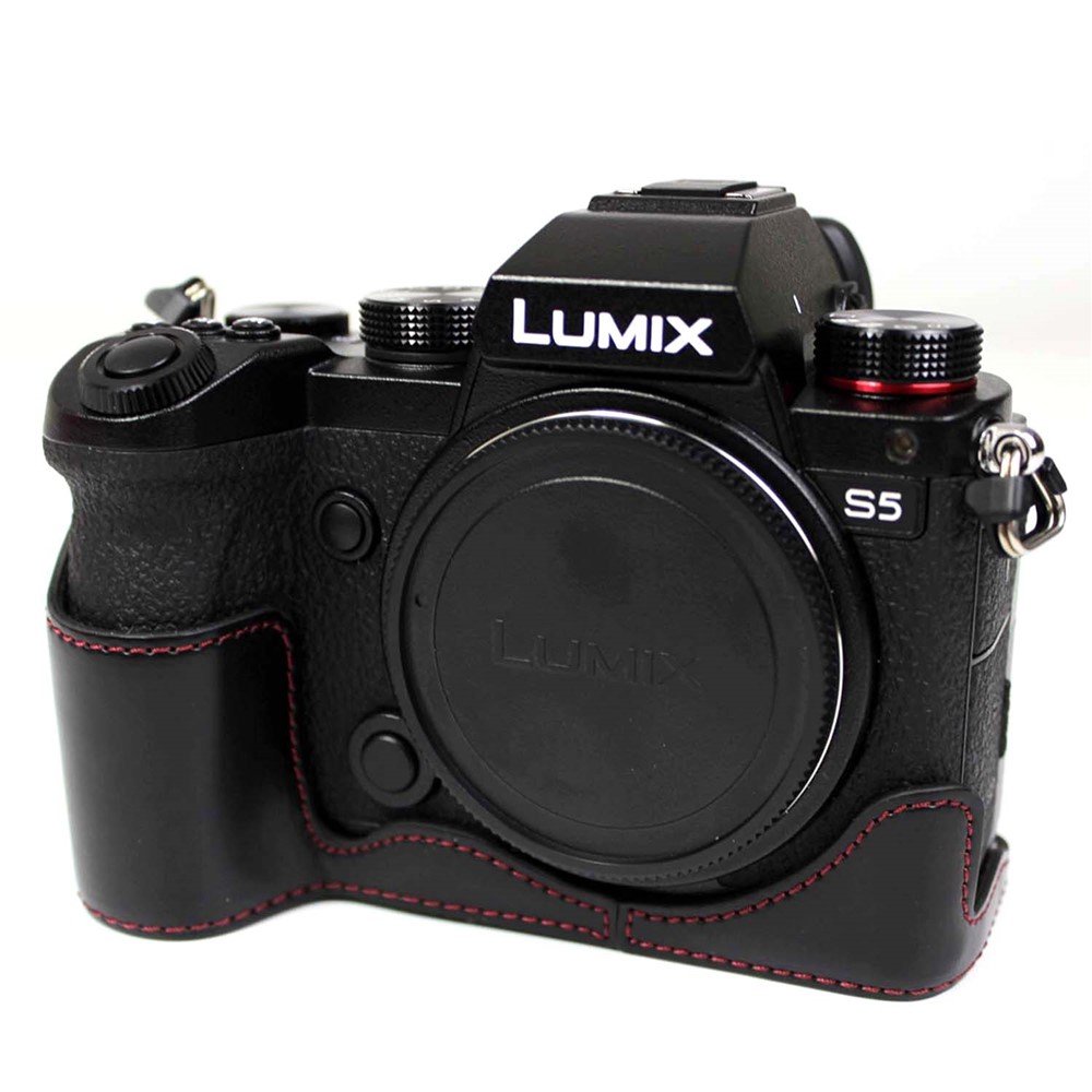 PU Leather Camera Half Case Bottom Cover with Battery Opening for Panasonic Lumix S5 - Black-2