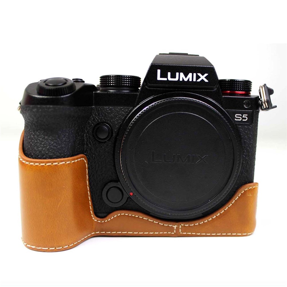 PU Leather Camera Half Case Bottom Cover with Battery Opening for Panasonic Lumix S5 - Brown-1