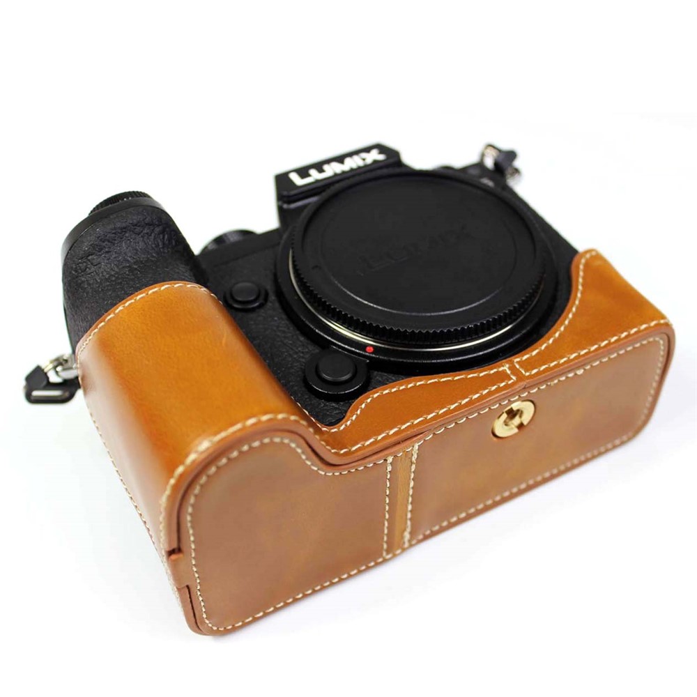 PU Leather Camera Half Case Bottom Cover with Battery Opening for Panasonic Lumix S5 - Brown-2
