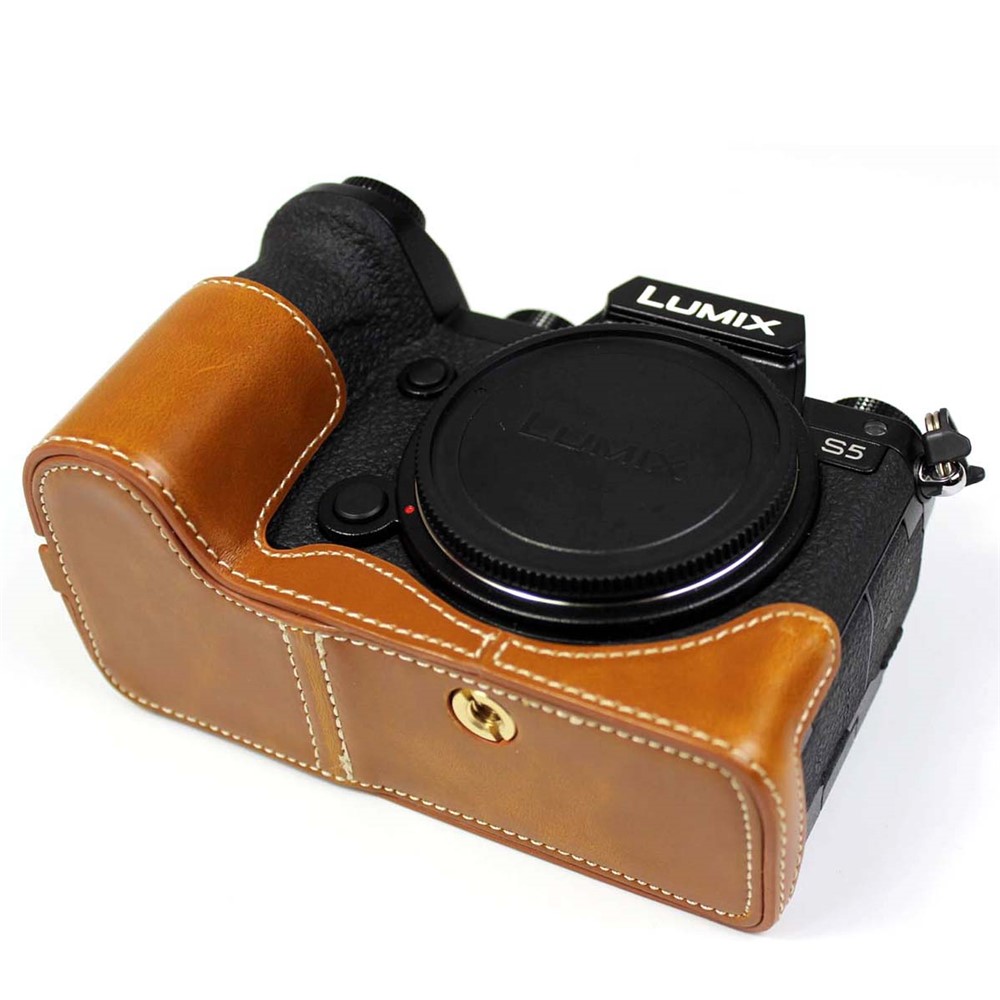 PU Leather Camera Half Case Bottom Cover with Battery Opening for Panasonic Lumix S5 - Brown-4
