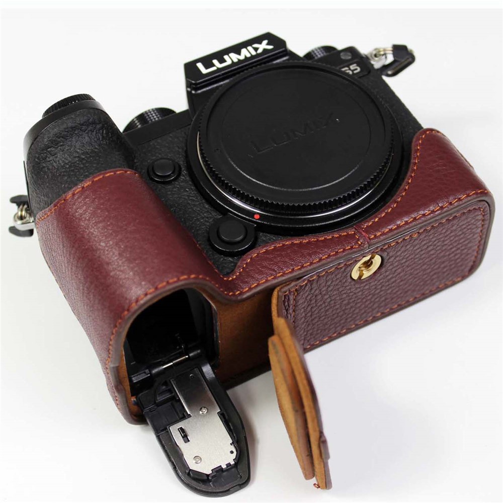 Echtes Leder-Kamera-Schutzhälfte-Gehäuse-Bodenabdeckung Mit Batterieöffnung Für Panasonic Lumix S5 - Kaffee-3