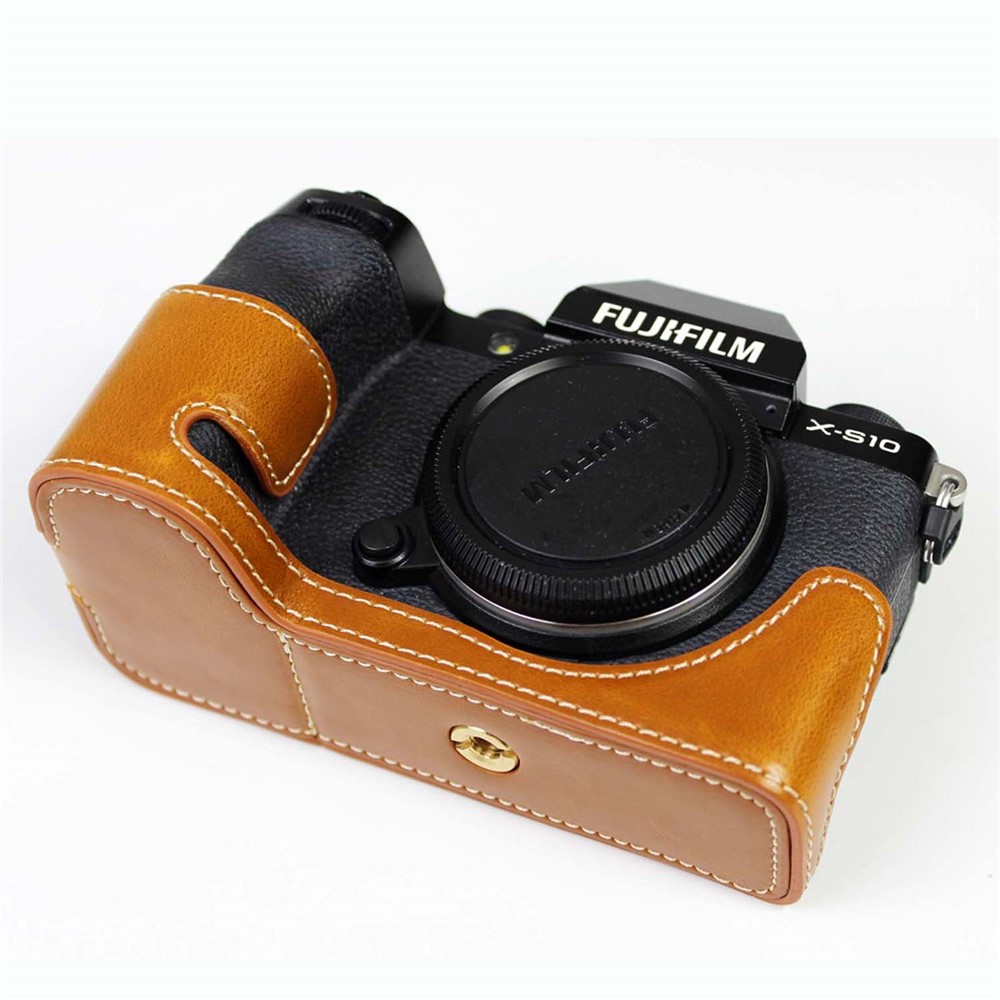 PU Lederkamera Halbe Hülle Untere Abdeckung Mit Batterieöffnung Für Fujifilm X-S10 - Braun-2