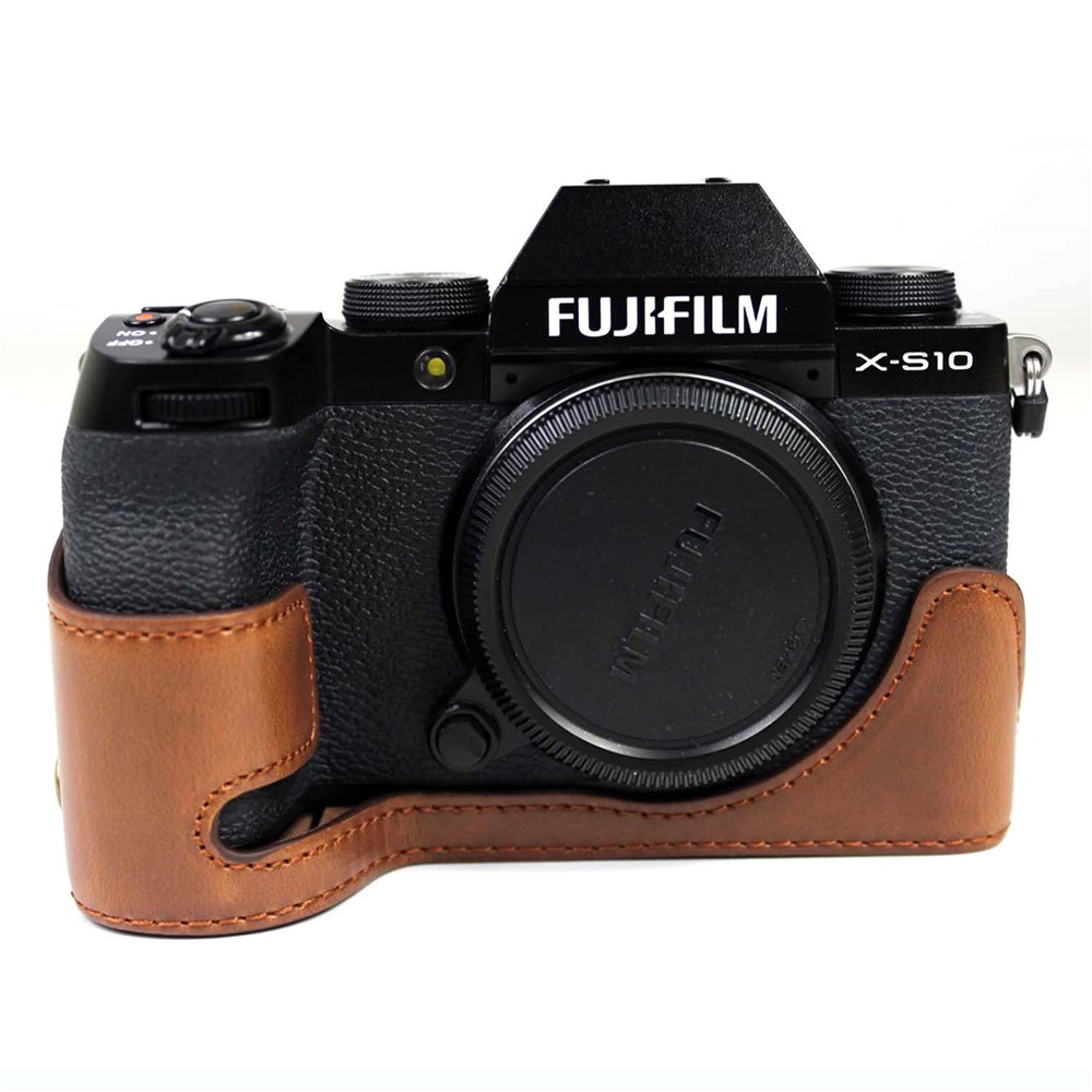 PU Leather Camera Half Case Bottom Cover with Battery Opening for Fujifilm X-S10 - Coffee-1