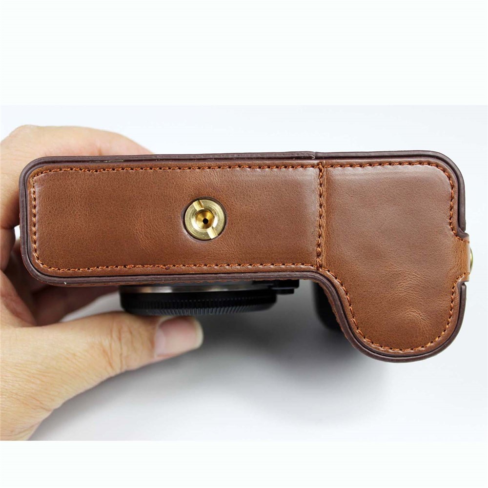 PU Leather Camera Half Case Bottom Cover with Battery Opening for Fujifilm X-S10 - Coffee-2
