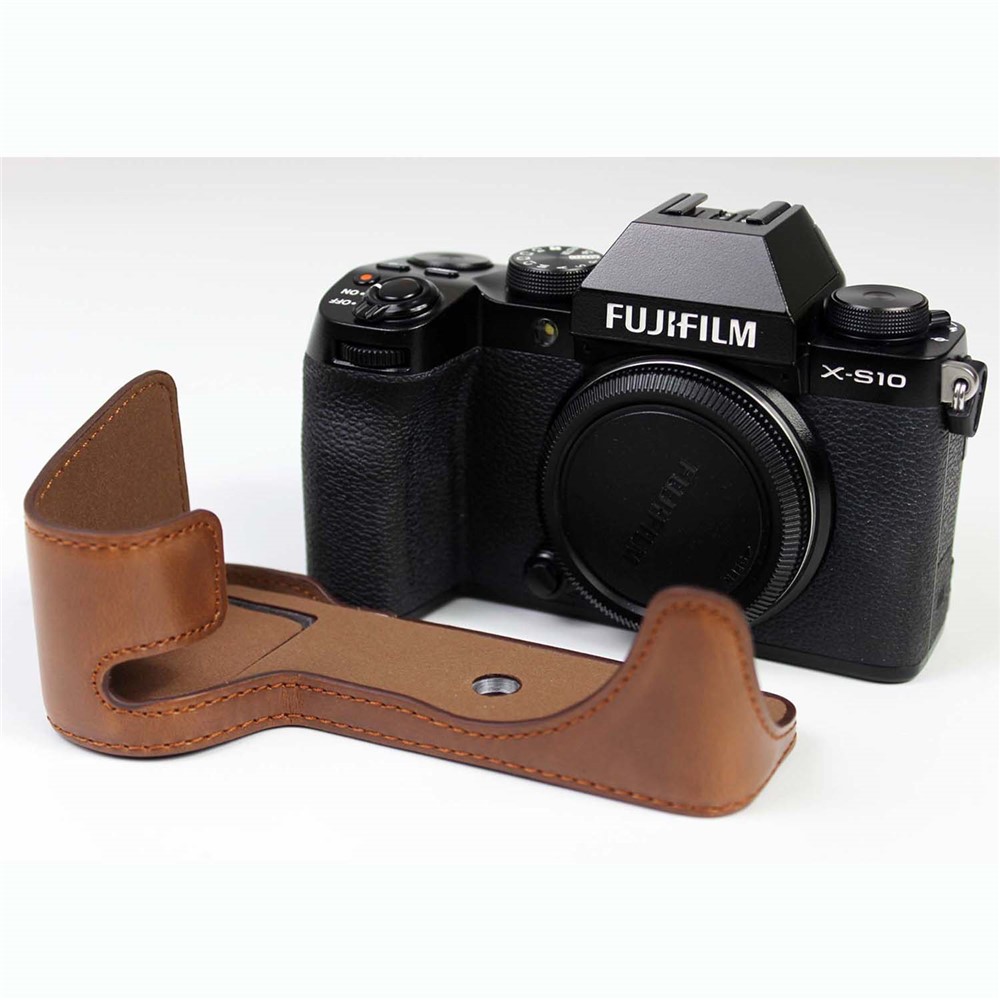 PU Leather Camera Half Case Bottom Cover with Battery Opening for Fujifilm X-S10 - Coffee-4