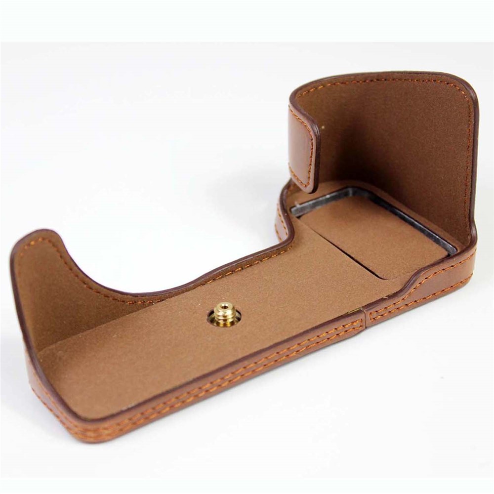 PU Leather Camera Half Case Bottom Cover with Battery Opening for Fujifilm X-S10 - Coffee-6