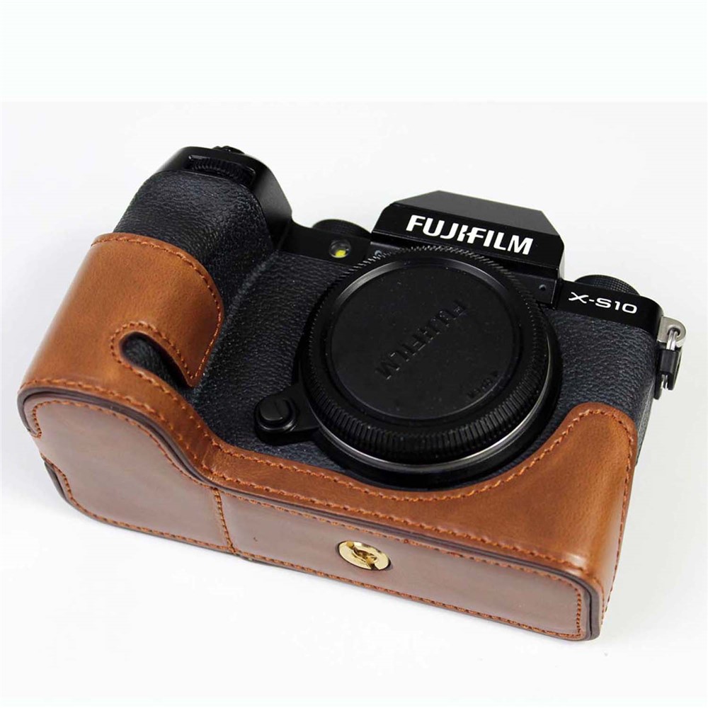 PU Leather Camera Half Case Bottom Cover with Battery Opening for Fujifilm X-S10 - Coffee-7