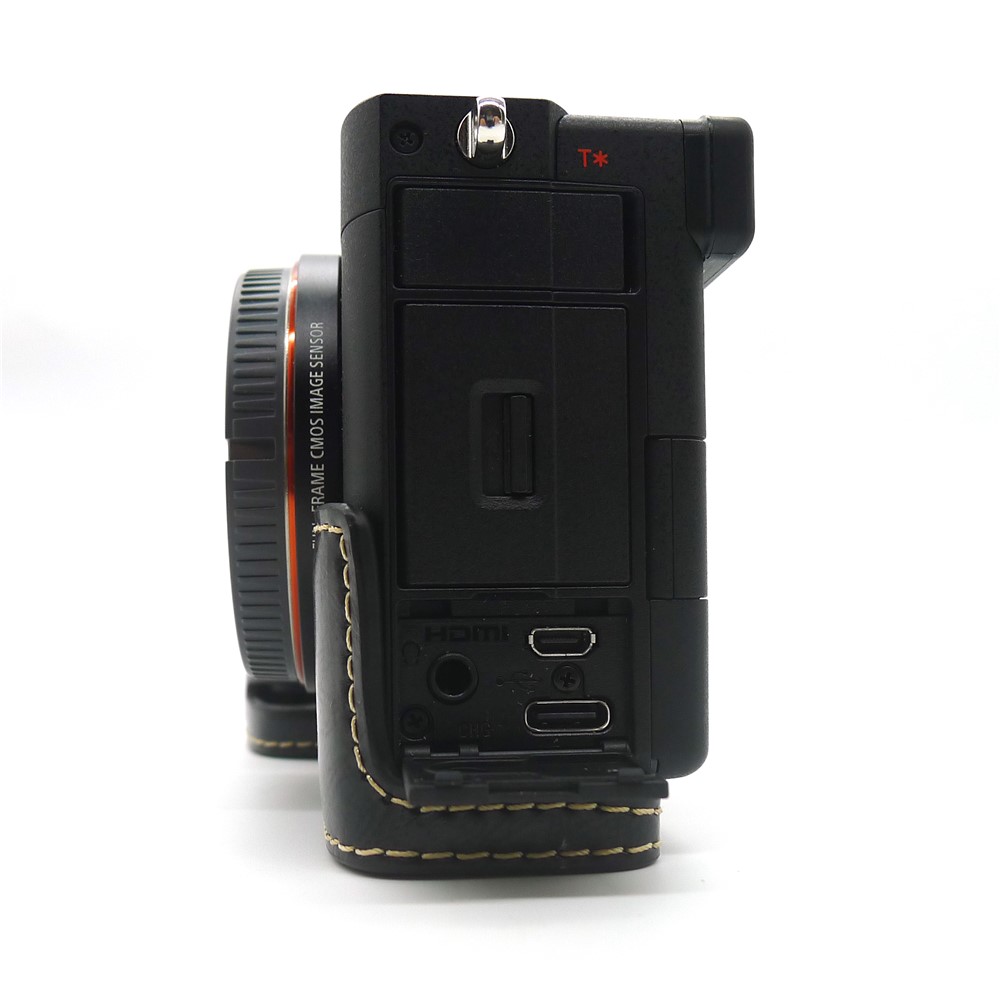 Camera Half Case PU Leather Bottom Protective Cover with Battery Opening for Sony A7C - Black-4