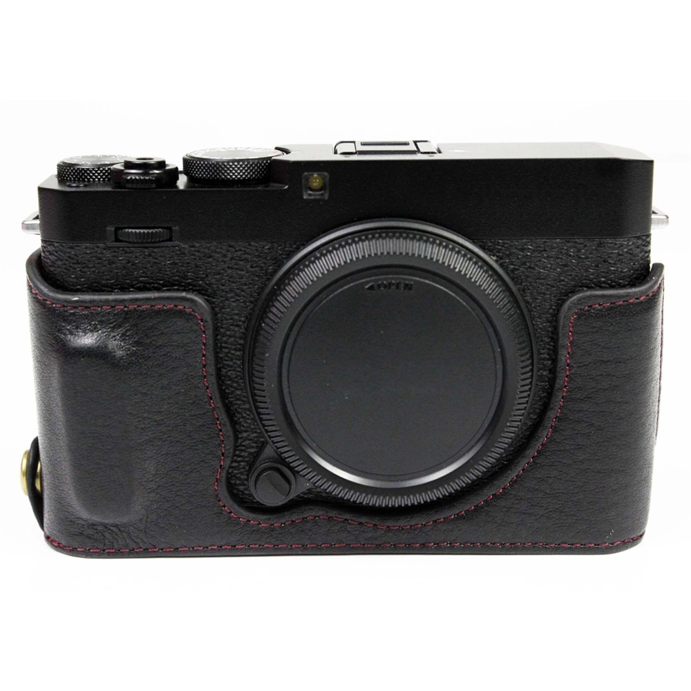 Echte Lederkameratasche Bottom Case Halbkörperbedeckung Beschützer Mit Batterieöffnung Für Fuji X-E4 - Schwarz-2