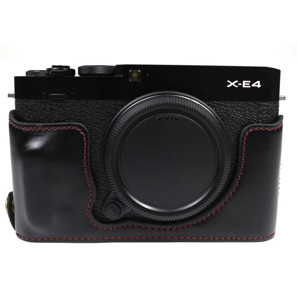 PU Leather Camera Bag Bottom Case Protective Half Body Cover with Battery Opening for Fuji X-E4 - Black-2