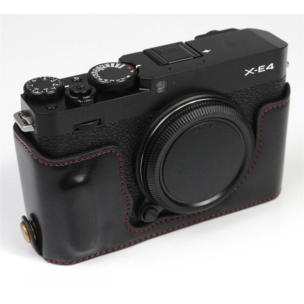 PU Leather Camera Bag Bottom Case Protective Half Body Cover with Battery Opening for Fuji X-E4 - Black-3