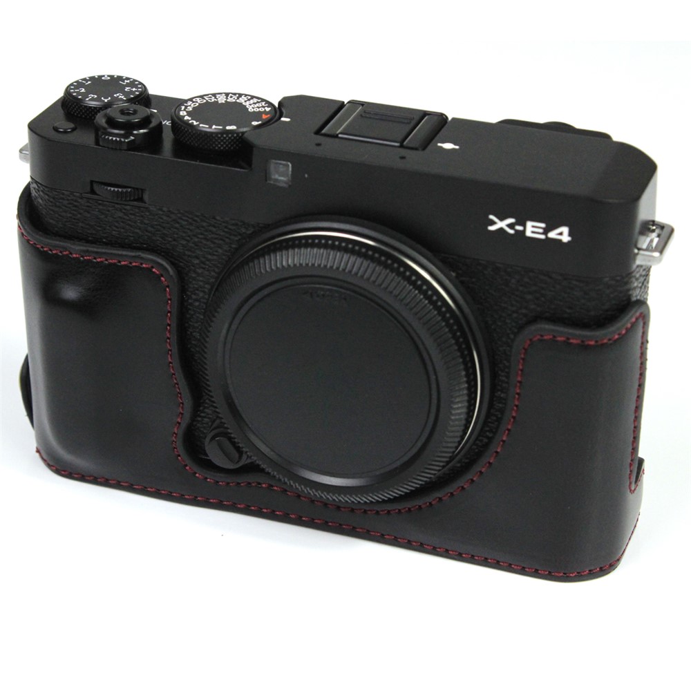 PU Leather Camera Bag Bottom Case Protective Half Body Cover with Battery Opening for Fuji X-E4 - Black-4