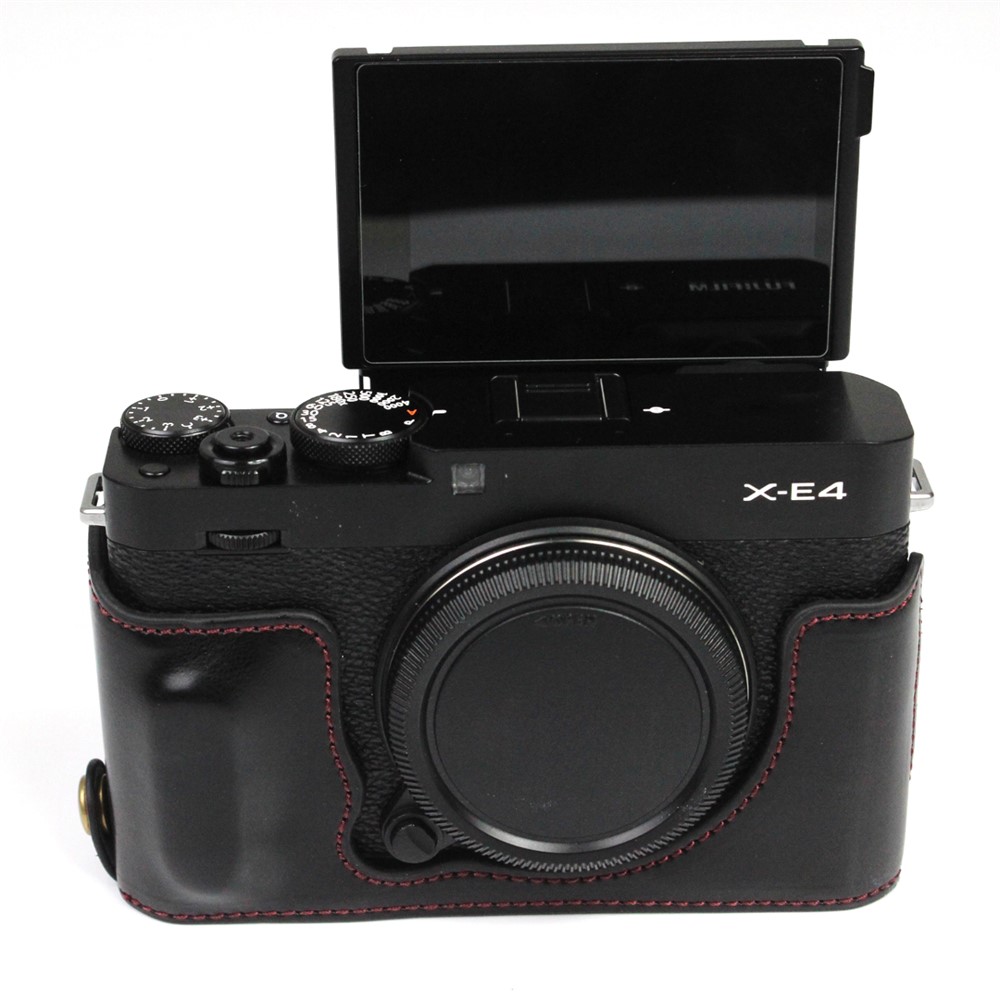 PU Leather Camera Bag Bottom Case Protective Half Body Cover with Battery Opening for Fuji X-E4 - Black-7