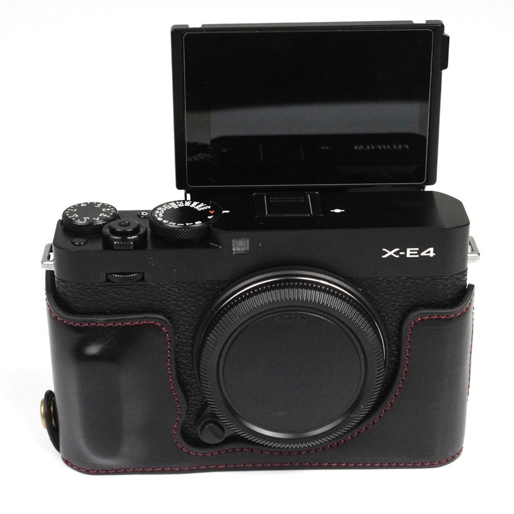 PU Lederkameras Tasche Bottom Case Schutzhälfte Mit Batterieöffnung Für Fuji X-E4 - Schwarz