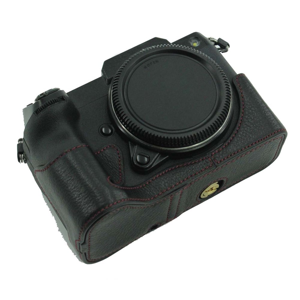 Camera Bottom Case Genuine Leather Protective Half Body Cover with Battery Opening for Fuji GFX 100S - Black-1