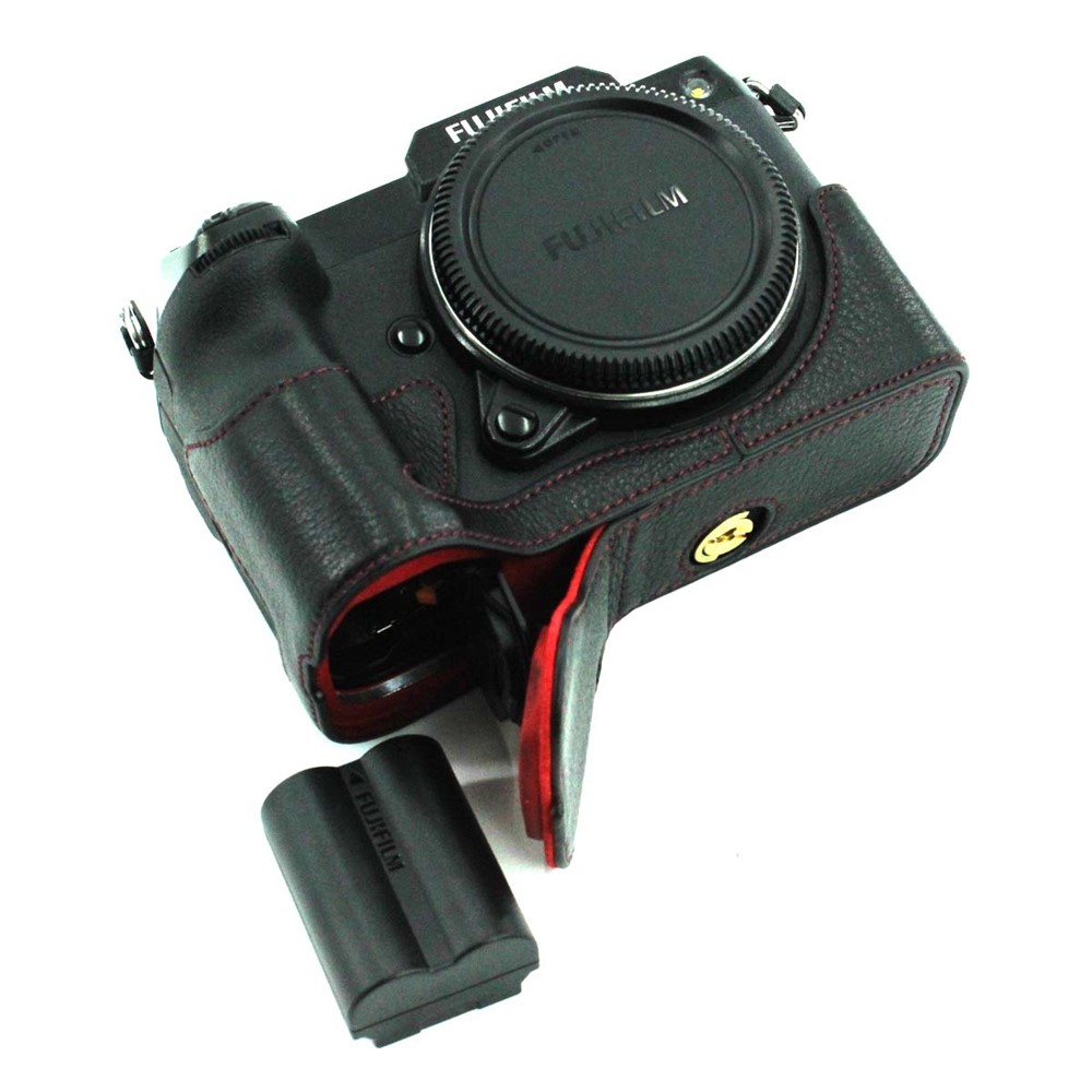 Camera Bottom Case Genuine Leather Protective Half Body Cover with Battery Opening for Fuji GFX 100S - Black-10
