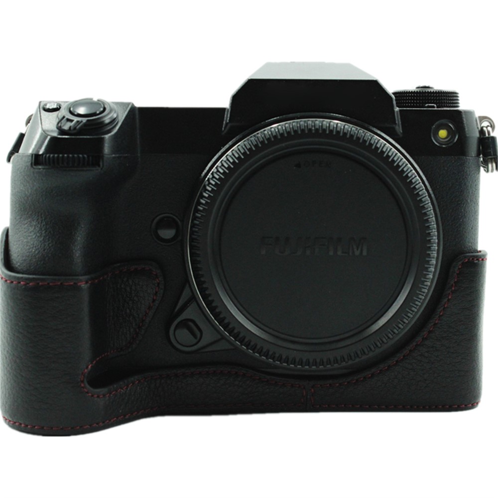 Camera Bottom Case Genuine Leather Protective Half Body Cover with Battery Opening for Fuji GFX 100S - Black-4