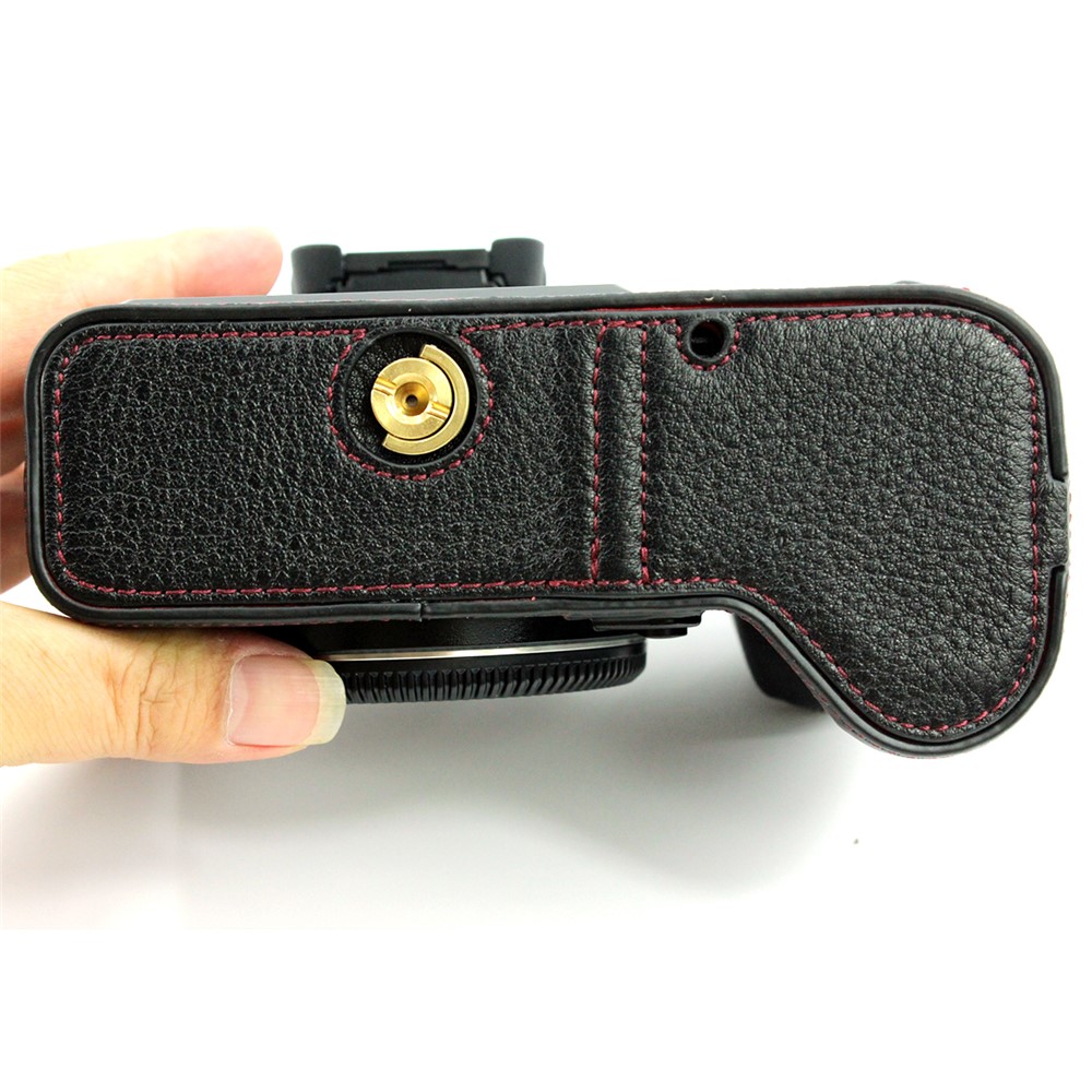 Camera Bottom Case Genuine Leather Protective Half Body Cover with Battery Opening for Fuji GFX 100S - Black-6