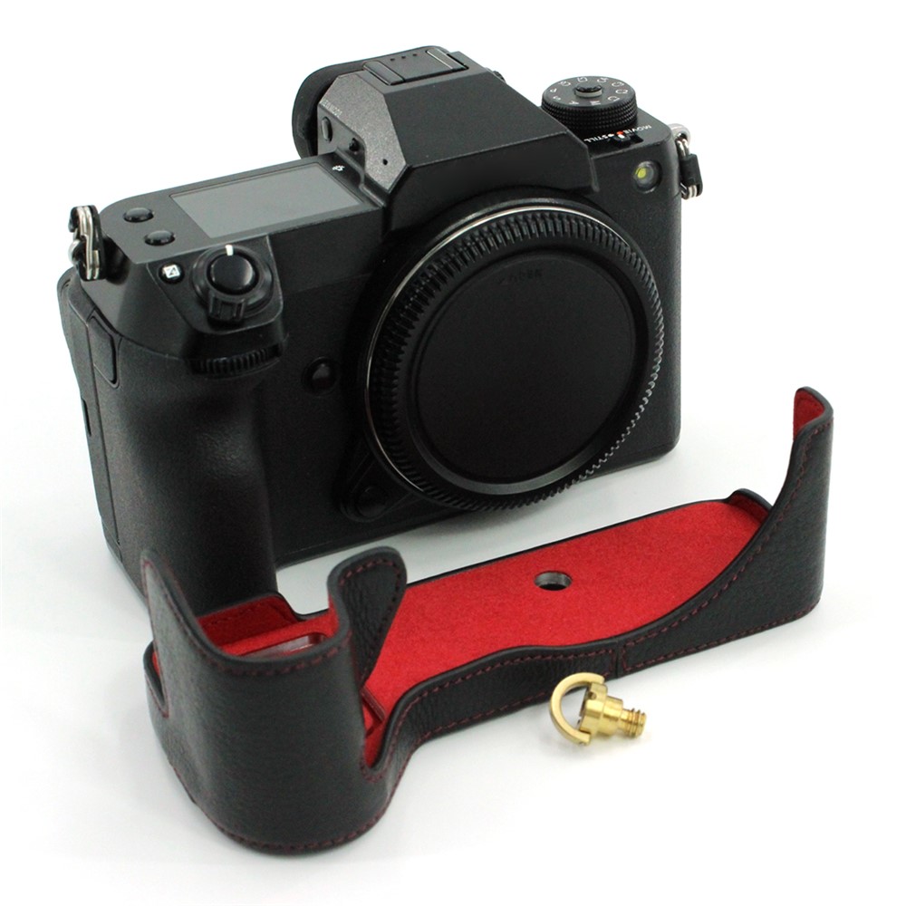 Camera Bottom Case Genuine Leather Protective Half Body Cover with Battery Opening for Fuji GFX 100S - Black-7