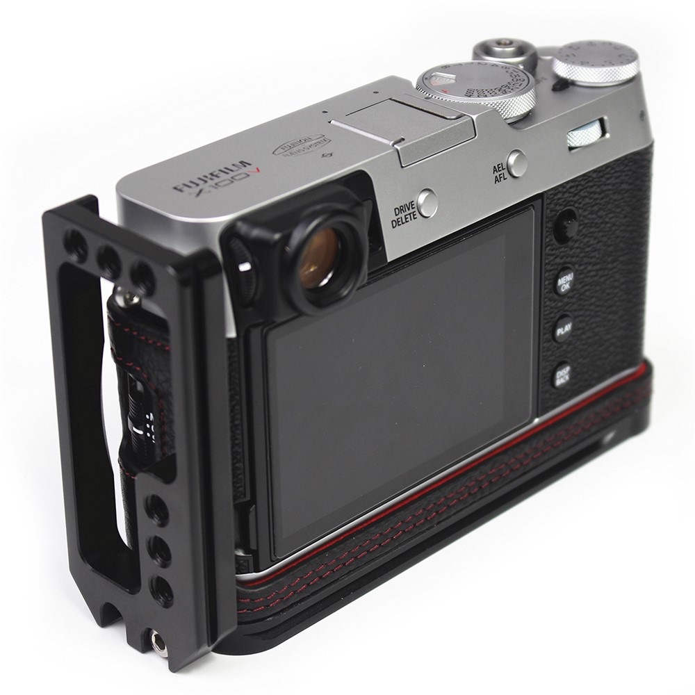 Genuine Leather Camera Half Body Cover Bottom Case Quick Release Plate Set for Fuji X100V - Litchi Texture Black-5