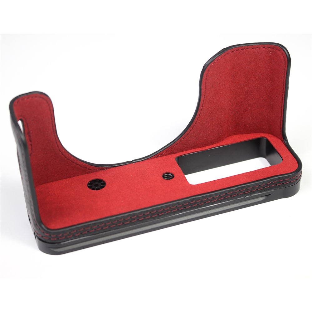Genuine Leather Camera Half Body Cover Bottom Case Quick Release Plate Set for Fuji X100V - Litchi Texture Black-7
