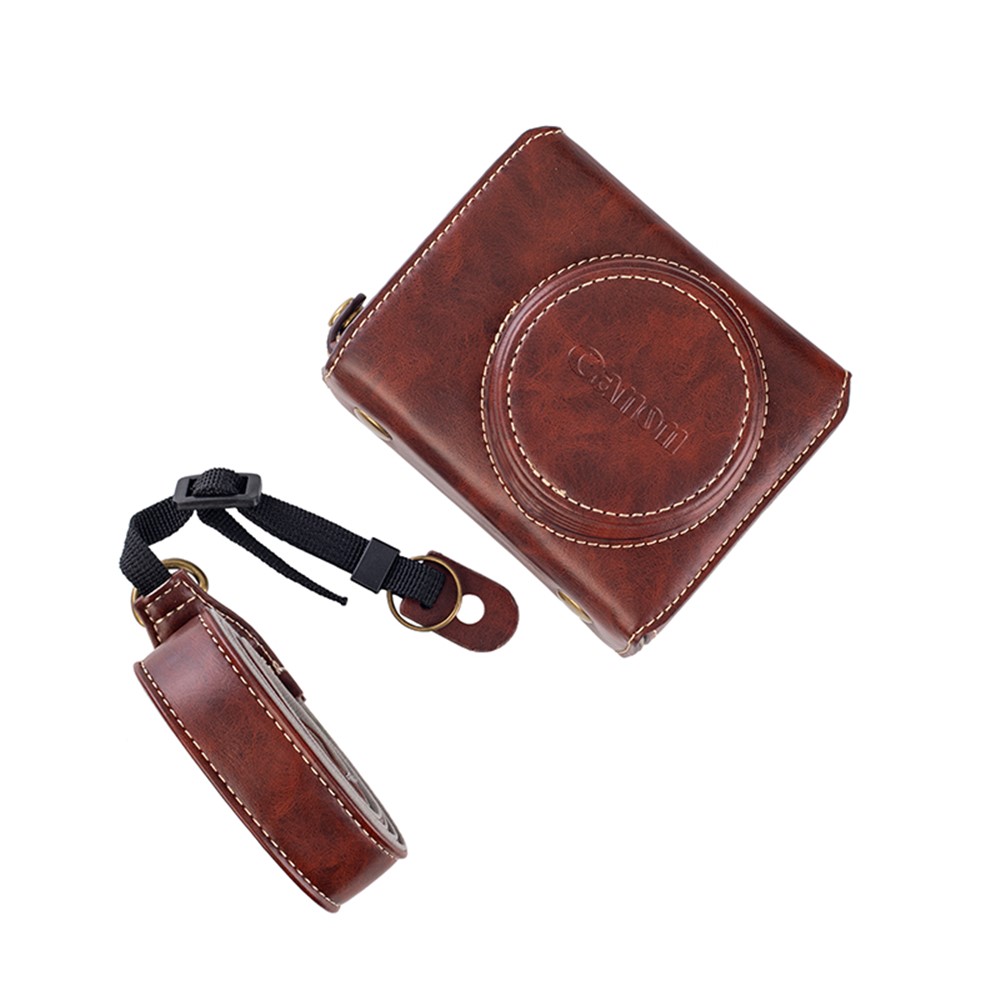 Detachable PU Leather Camera Bag Battery Opening Design Protective Cover with Shoulder Strap for Canon G7 X Mark III/G7 X Mark II - Crazy Horse Texture/Coffee-1