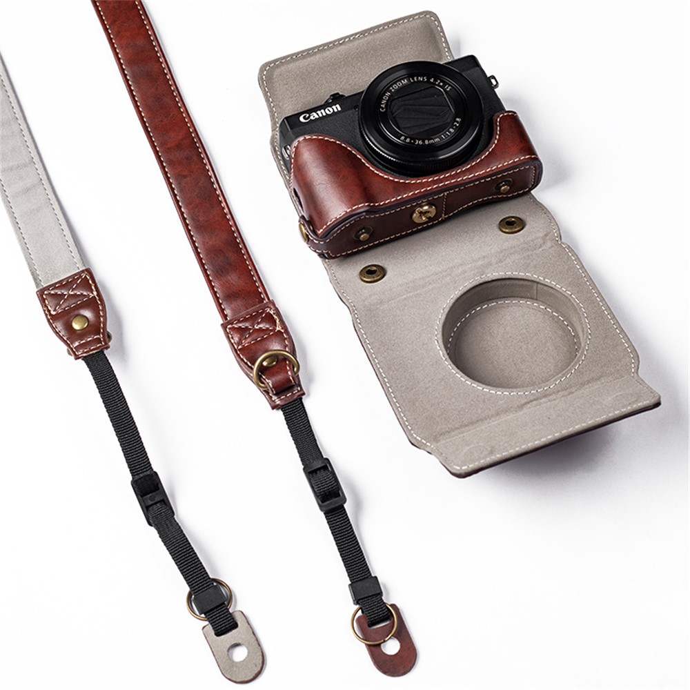 Detachable PU Leather Camera Bag Battery Opening Design Protective Cover with Shoulder Strap for Canon G7 X Mark III/G7 X Mark II - Crazy Horse Texture/Coffee-2