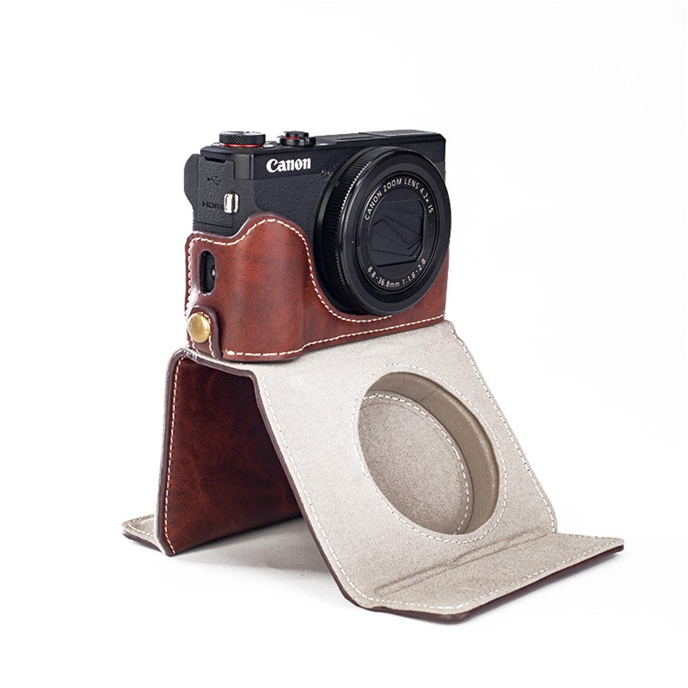 Detachable PU Leather Camera Bag Battery Opening Design Protective Cover with Shoulder Strap for Canon G7 X Mark III/G7 X Mark II - Crazy Horse Texture/Coffee-3