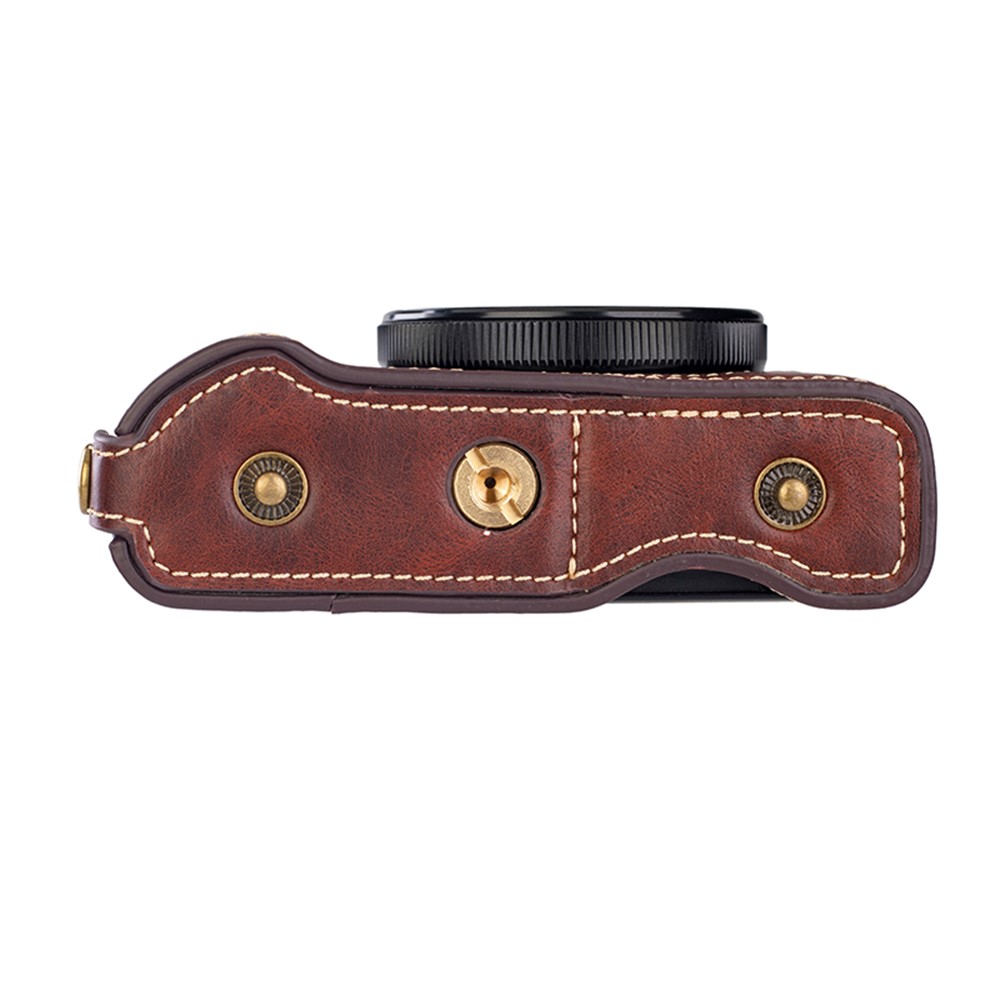 Detachable PU Leather Camera Bag Battery Opening Design Protective Cover with Shoulder Strap for Canon G7 X Mark III/G7 X Mark II - Crazy Horse Texture/Coffee-4
