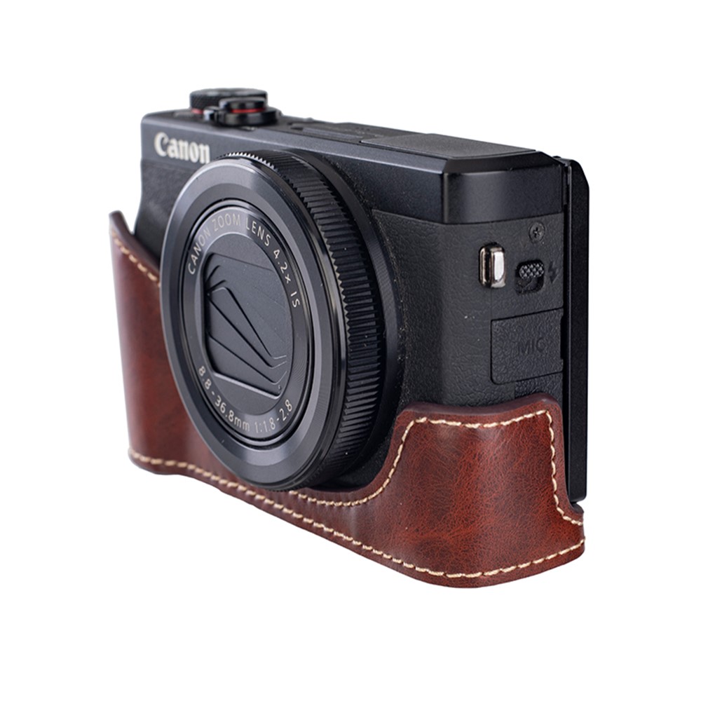 Detachable PU Leather Camera Bag Battery Opening Design Protective Cover with Shoulder Strap for Canon G7 X Mark III/G7 X Mark II - Crazy Horse Texture/Coffee-5