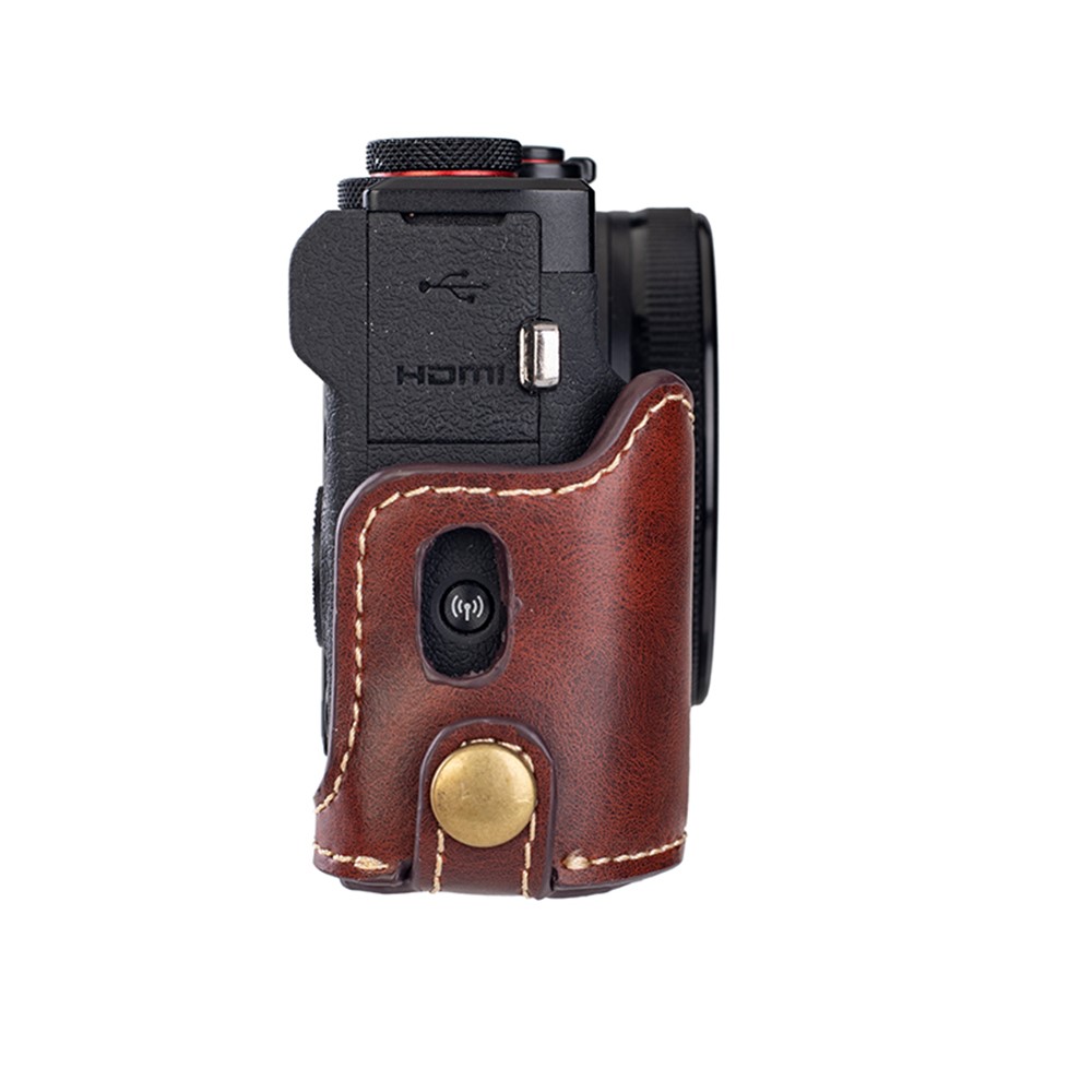 Detachable PU Leather Camera Bag Battery Opening Design Protective Cover with Shoulder Strap for Canon G7 X Mark III/G7 X Mark II - Crazy Horse Texture/Coffee-6