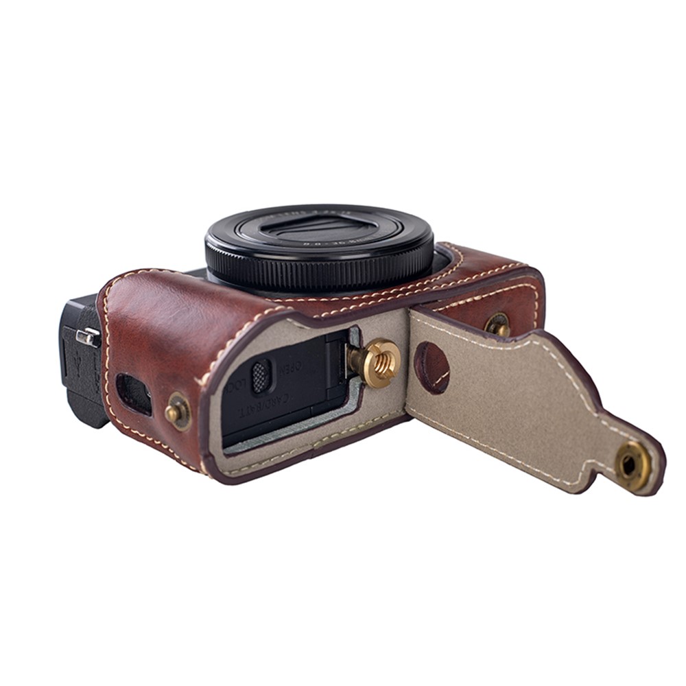 Detachable PU Leather Camera Bag Battery Opening Design Protective Cover with Shoulder Strap for Canon G7 X Mark III/G7 X Mark II - Crazy Horse Texture/Coffee-7