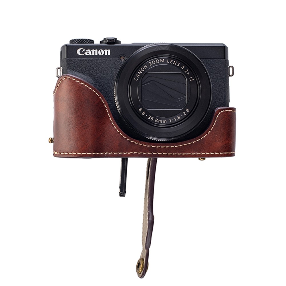 Detachable PU Leather Camera Bag Battery Opening Design Protective Cover with Shoulder Strap for Canon G7 X Mark III/G7 X Mark II - Crazy Horse Texture/Coffee-8