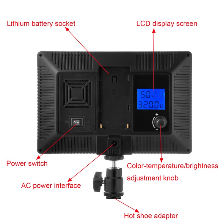 Ultra-thin Dimmable LED Video/Photo Light Panel Adjustable Brightness with Hot Shoe Mount - US Plug-9