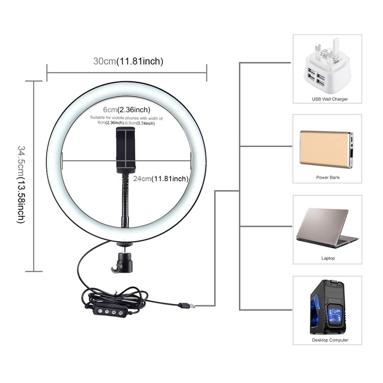 PULUZ PU407 12 inch 30cm USB Dimmable LED Ring Vlogging Selfie Photography Video Lights-7