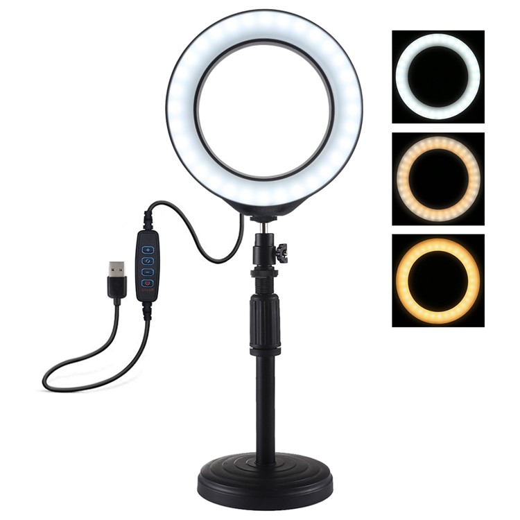 PULUZ PU392 Round Base Desktop Mount + 6.2 inch USB Dimmable LED Ring Vlogging Video Light-1