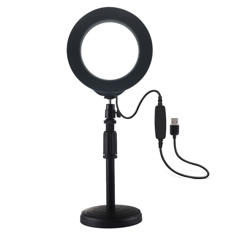 PULUZ PU392 Round Base Desktop Mount + 6.2 inch USB Dimmable LED Ring Vlogging Video Light-3