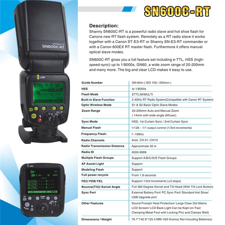 SHANNY SN600C-RT Flash Built-in Slave 2.4G Wireless Radio Module HSS for Canon-9