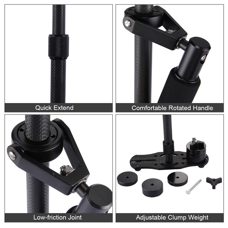 PULUZ S60T 38.5-61cm Carbon Fiber Handheld Stabilizer Steadicam for DSLR Cameras DV Cameras - Black-13