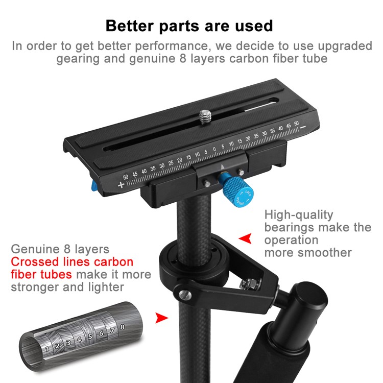 PULUZ S60T 38.5-61cm Carbon Fiber Handheld Stabilizer Steadicam for DSLR Cameras DV Cameras - Black-9