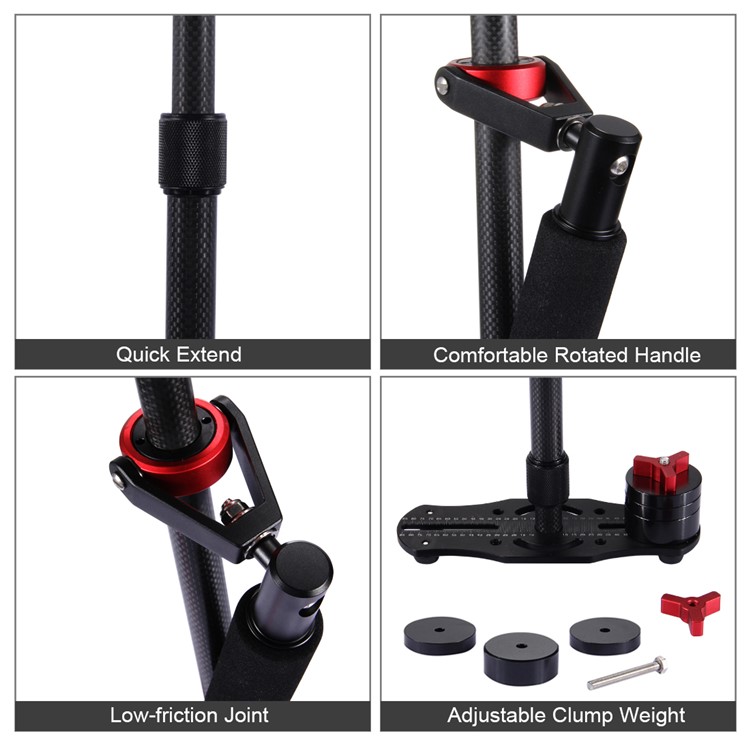 PULUZ S60T Adjustable 38.5-61cm Handheld Stabilizer Steadicam for DSLR Cameras DV Cameras - Red-13