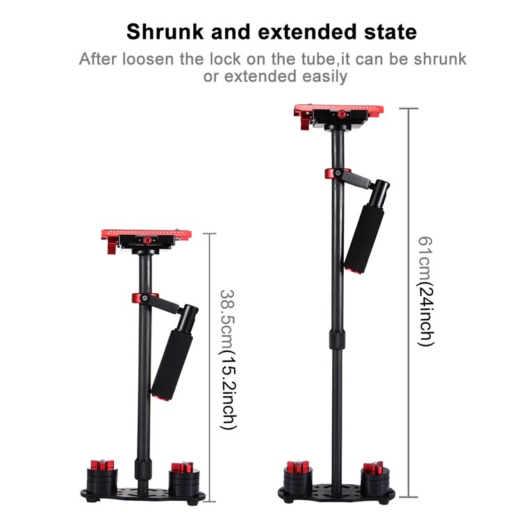 PULUZ S60T Adjustable 38.5-61cm Handheld Stabilizer Steadicam for DSLR Cameras DV Cameras - Red-4